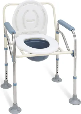 Image de Clanmacy Chaise de toilette pliante avec seau Réglable en hauteur Chaise de nuit Aide à la toilette Chaise de toilette antidérapante avec accoudoirs jusqu'à 150 kg