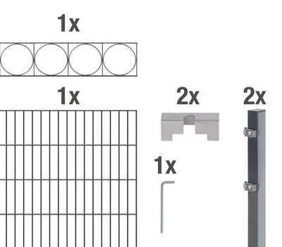 Image de Alberts 668006 Clôture à double barre "Oslo" comme set complet de clôture de 7 pièces, revêtu de plastique, anthracite, hauteur 140 cm, longueur 2 m