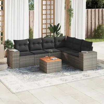 Produktbild von Möbel 7-tlg. Garten-Sofagarnitur mit Kissen Grau Poly Rattan 2024