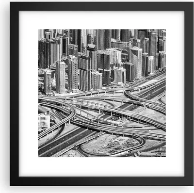 Produktbild von Gerahmtes Poster - Schwarzer Rahmen - Stadt Wolkenkratzer Autobahn - 30x30 cm - Wand Bild - Wanddeko - Wandbilder - Kunstposter - Wandposter - Bilderrahmen - Bilder - Kunstdruck - P2BAC30x30-5065