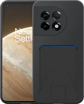 Image de Adaptée à l'étui du téléphone OnePlus 11 avec porte-cartes en cuir ajustable - Coque arrière flexible en silicone TPU avec porte-cartes en cuir ajustable - Noir - Smartphonica