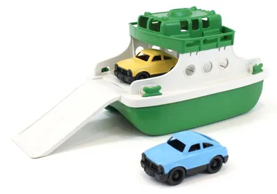 Produktbild von Green Toys Fähre Spielzeugboot mit Autos grün weiß nachhaltig