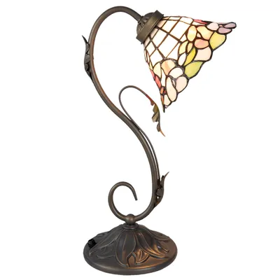 Produktbild von Clayre & Eef Tiffany Tischlampe 32x20x48 cm Weiß Grün Glas Blumen