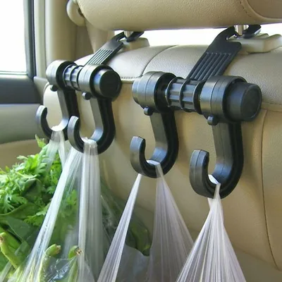 Produktbild von 2er-Set Multifunktionale Auto-Kopfstützenhaken - Doppelhaken für Taschen und Gegenstände - Praktische Sitz-Kopfstützenhalter
