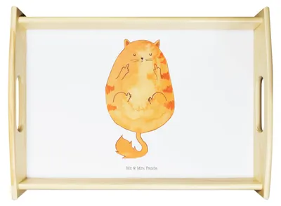 Produktbild von Mr. & Mrs. Panda Tablett Katze Mittelfinger - Weiß - Geschenk, Bett-Tablett, Sofa, Cat, Serviertablett, sofatablett, Cats, Kater, Tiger, Katzen, Genervt