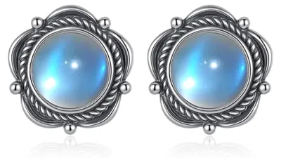 Produktbild von Mondstein Ohrringe Sterling Silber Naturstein Echter Mondstein Retro Blume Ohrst