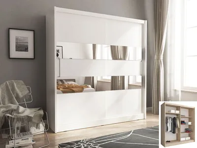 Image de Armoire à portes coulissantes, armoire de chambre à coucher, miroir, blanche, 180 cm