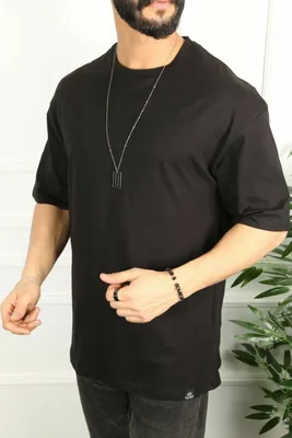 Produktbild von Oversize Herren T-Shirt Long-Tee Basic Shirt Longshirt  Tops Kurzarm Fashion XL Schwarz