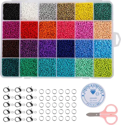 Obrázok produktu pre 24000 kusov Rocailles sklenené guľaté korálky 24 farieb korálky pre remeslá, 2 mm