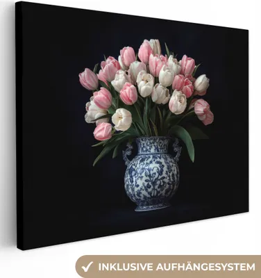 Produktbild von Leinwand Bilder 40x30 cm - Blumen - Tulpen - Rosa, Wandbilder, Wanddeko Wohnzimmer, Bild