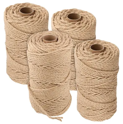 Jute-Tau 4 mm, 100 m, 4 Rollen, Hanfkordel für DIY & Garten