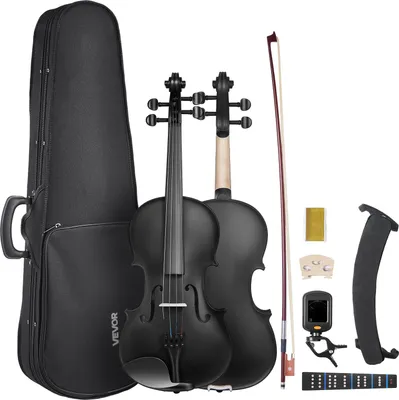 Produktbild von VEVOR Violine 4/4, 584,2 mm Armlänge, Geigenset mit Hartschalenkoffer, Kolophonium, Bogen, Schulterstütze, Steg, Stimmgerät & zusätzlichen Saiten, Massivholzinstrumente (schwarz)