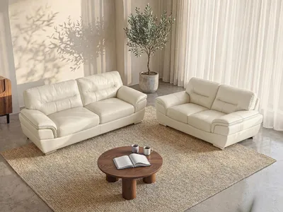 Produktbild von Couchgarnitur Leder 3+2 - Elfenbein - THIBAULT