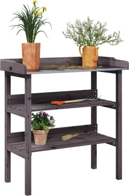Zdjęcie produktu dla vidaXL Stolik do sadzenia roślin z półkami szary 78x38x82,5 cm lite drewno jodłowe