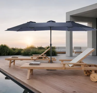 Immagine prodotto di Ombrellone AIORBER, rettangolare, bifacciale, resistente ai raggi UV, 100 % poliestere, con manovella, 12 supporti in acciaio, per giardino e piscina, 453 x 267x 215 cm