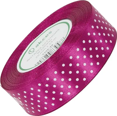 Zdjęcie produktu dla WSTĄŻKA SATYNOWA w kropki 25 mm - fuksja 88 - 23 m - dekoracyjna tasiemka
