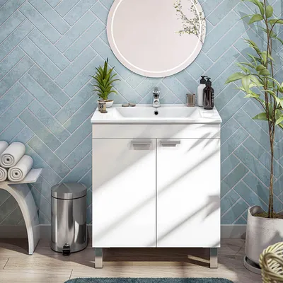 Image de Cariati - Meuble Sous-vasque\, 70x45x80h cm Blanc Brillant, 2 Portes