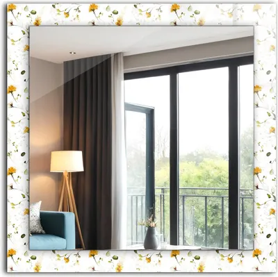 Produktbild von Dekorativer Wandspiegel - Bedruckter Spiegel - Motiv - 60x60 cm - Blumen-Blätter-Muster