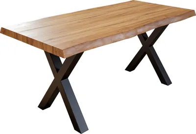 Produktbild von Esstisch Baumkante massiv Akazie natur 180 x 90 schwarz X-Gestell XEREZ