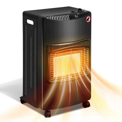 Image de Eikuavons Radiateur infrarouge noir, chauffant au gaz, 4200 W, 3 niveaux de chauffage, protection contre le basculement, protection contre les flammes, mobile, pliable avec roulettes