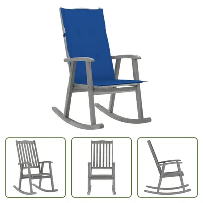 Image de Fauteuil à bascule The Living Store avec coussin, gris, en bois massif d'acacia
