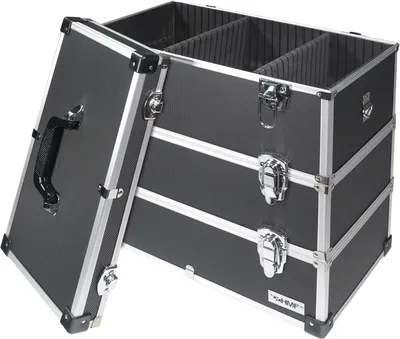 Produktbild von HMF Werkzeugkoffer, Aluminium, schwarz, 44 x 45 x 24 cm, 3 Etagen, 14661-02, leer, gepolsterter Innenraum, universell einsetzbar, 5.3 kg, 6 Stück
