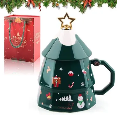 Produktbild von Famanu Keramische Tasse mit Deckel und Löffel - Set von 2 Tassen 400-500 ml