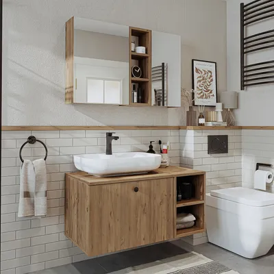 Image de Ensemble de meubles de salle de bains Roomart LOTUS-I-95, 3 pièces, 95 cm de large, chêne