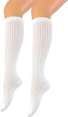 Produktbild von edle lange Damen Trachten Kniestrümpfe Dirndlstrümpfe Trachtenstrümpfe Häckellook weiß - handgekettelte Spitze – Hochzeit Oktoberfest Trachtenfest
