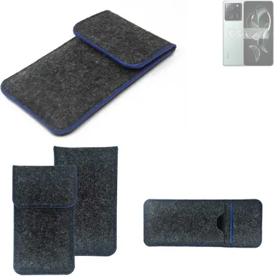 Produktbild von K-S-Trade Handy-Hülle Schutz-Hülle kompatibel mit Xiaomi Redmi K60 Ultra Filztasche Pouch Tasche Case Sleeve Filzhülle dunkelgrau, blauer Rand