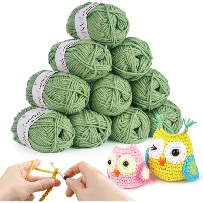 Productafbeelding van Hekelgaren, set van 10 bollen, 25 gram per bol, acryl, babygroen, geschikt voor breien en haken, ideaal voor beginners
