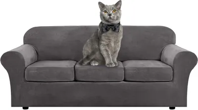 Produktbild von Samt Sofa Schonbezug Soft Stretch Couch Bezug High Elasthan Möbel Protector, 3-Sitzer / 183-244 cm,Grau