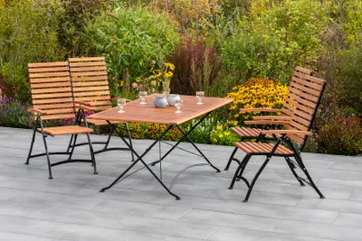 Produktbild von Merxx Gartenmöbelset "Schlossgarten" 5tlg. - Flachstahl mit Eukalyptusholzbelattung - 50151-217