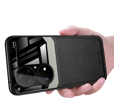 Produktbild von Huawei P50 Pro Hülle, TPU Stossfest Anti-rutsch Leder Glas Len Hybrid Schutzhülle für Huawei P50 Pro Schwarz