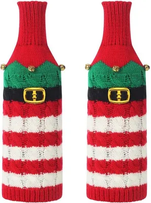 Produktbild von Unyqoos® Set (2) Weihnachts‑Flaschenhüllen – rot & grün, festliche Überzüge für Wein-, Sekt- und Ölflaschen, waschbar und wiederverwendbar