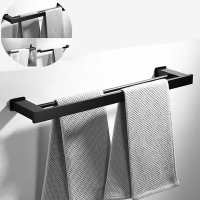 Obrázok produktu pre Hliníkový organizér do kúpeľne 40 cm, čierny, samolepiaci