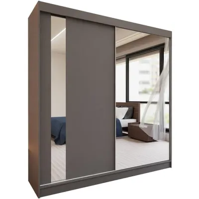 Produktbild von Schiebetürenschrank GAJA 200cm - Kleiderschrank mit Schubkasteneinsätze & Spiegel (Graphit)