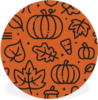 Produktbild von MuchoWow® Rundes Wandbild - Runde Bilder Blätter - Halloween - Zeichnung Ø 30 cm Kreis Wanddekoration Kunststoff - Wandkreis - Wandschmuck - Schlafzimmer - Bilder - Der Kreis - Kunst für die Wohnung - Plastik - Kunstdruck - Wandbild