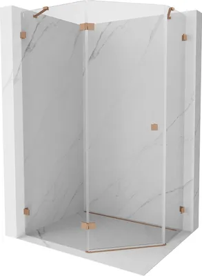 Image de Cabine de douche pentagonale pivotante gauche Mexen Lunar 90 x 80 cm, transparent, cuivre brossé - 831-090L-080P-65-00-L