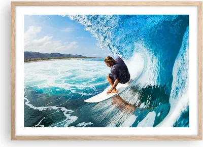 Produktbild von Gerahmtes Poster - Rahmen in heller Eiche - Surfen Surfer Ozean Welle - 70x50 cm - Wand Bild - Wanddeko - Wandbilder - Wandposter - Bilderrahmen - Bilder - Kunstdruck - Wandbild - P2NAA70x50-2785