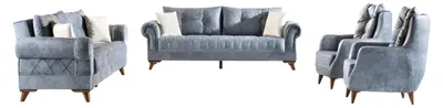 Produktbild von Sofagarnitur Set 3-Sitzer Sofa Sessel Grau  2tlg. 3+1 Couchgarnitur
