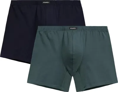 Produktbild von Atlantic Herren Lange Boxershorts 2er Pack - Bequeme Baumwoll-Unterwäsche mit Elasthan, Atmungsaktiv und Feuchtigkeitsableitend, Dunkelgrün und Marineblau, Herbst/Winter Kollektion 2025 L