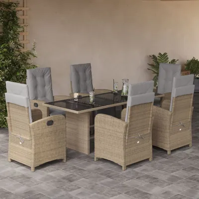 Produktbild von Design 7-tlg. Garten-Essgruppe mit Kissen Beige Poly Rattan, Gartenmöbel-Sets 2024 Neu