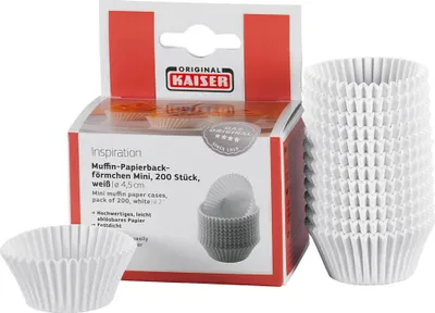 Obrázok produktu pre KAISER Papierbackförmchen Mini Muffin Ø4,5cm weiß 200er Pack