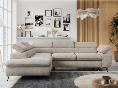 Produktbild von Ecksofa Sofa Beige, Wohnlandschaft L-Form mit Schlaffunktion und Bettkasten, Schlafsofa mit Bettkasten, Sofa mit Einstellbare Kopfstützen, Peter L - Beige Struktur - Links Beige