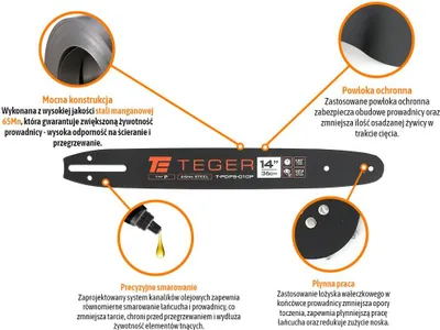 Produktbild von Kettenführung für Säge, 14" (36 cm) / 3/8" 1,1 mm 52 og / 7z / Montage P /, Teger