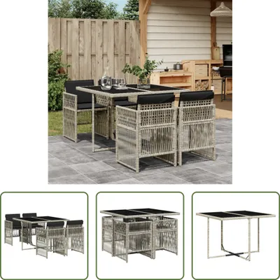 Produktbild von The Living Store 5-tlg. Garten-Essgruppe mit Kissen Hellgrau Poly Rattan
