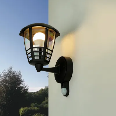 Produktbild von Außenleuchte mit Bewegungsmelder IP44 Schwarz E27 Metall Rustikal Wandlampe außen Hof Garten