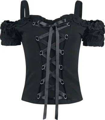Produktbild von Gothicana by EMP Damen schwarzes T-Shirt mit Schnürung L