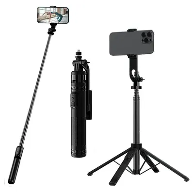 Produktbild von Smartphone-Stativ, Selfie-Stick-Vierfachstativ mit Bluetooth-Fernbedienung, ausziehbares, drehbares Selfie-Stick-Stativ aus Aluminium